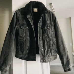 Black Fur Faux Denim Jacket
